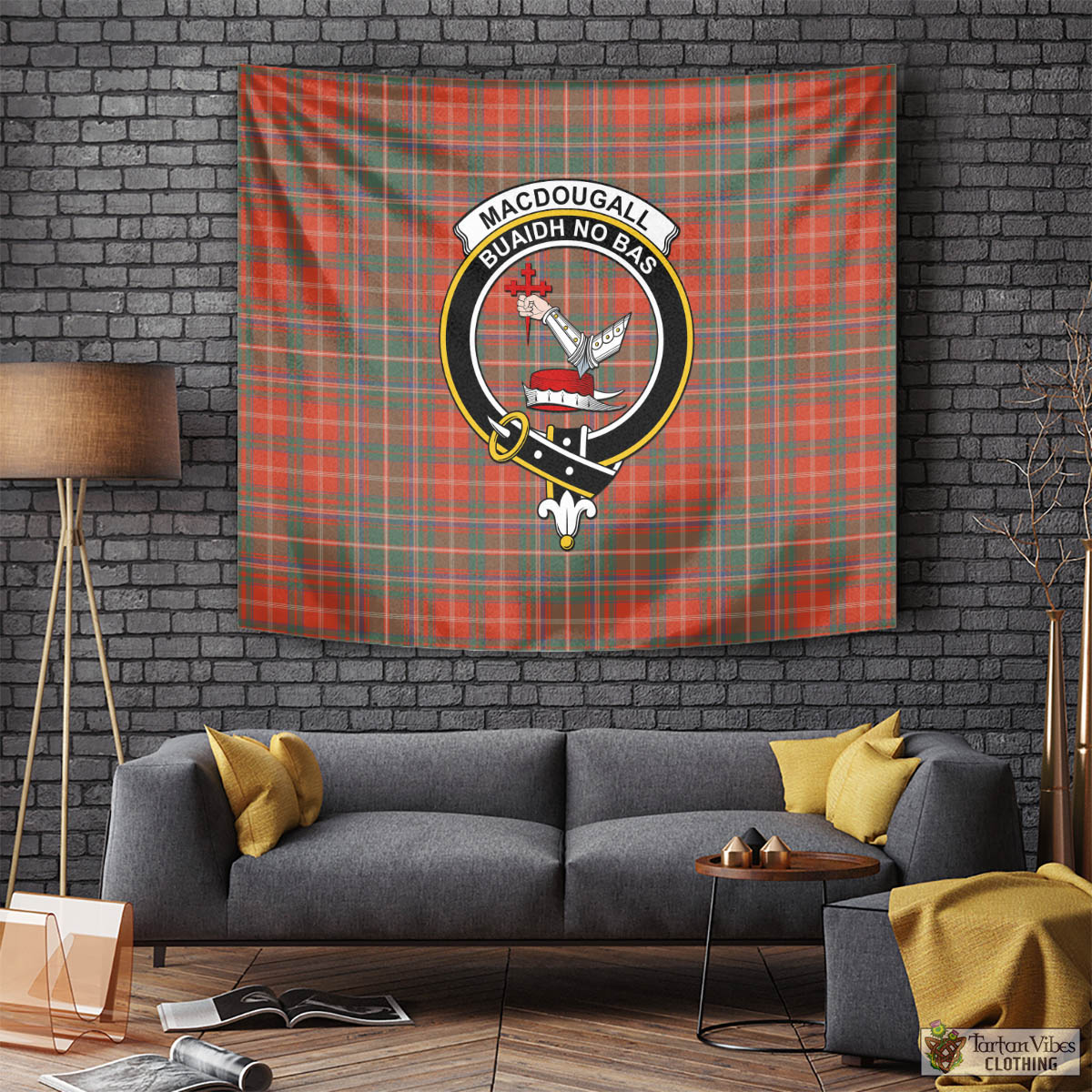 Tartan Vibes Clothing MacDougall Ancient Tartan Tapestry Wall Hanging and Home Decor for Room with Family Crest