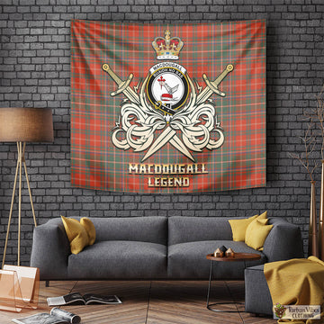 MacDougall Ancient Tartan Tapestry with Clan Crest and the Golden Sword of Courageous Legacy