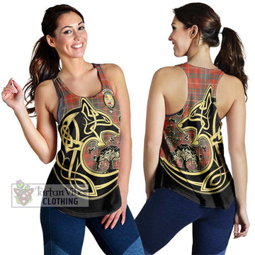 MacDougall Ancient Tartan Women's Racerback Tanks with Family Crest Celtic Wolf Style