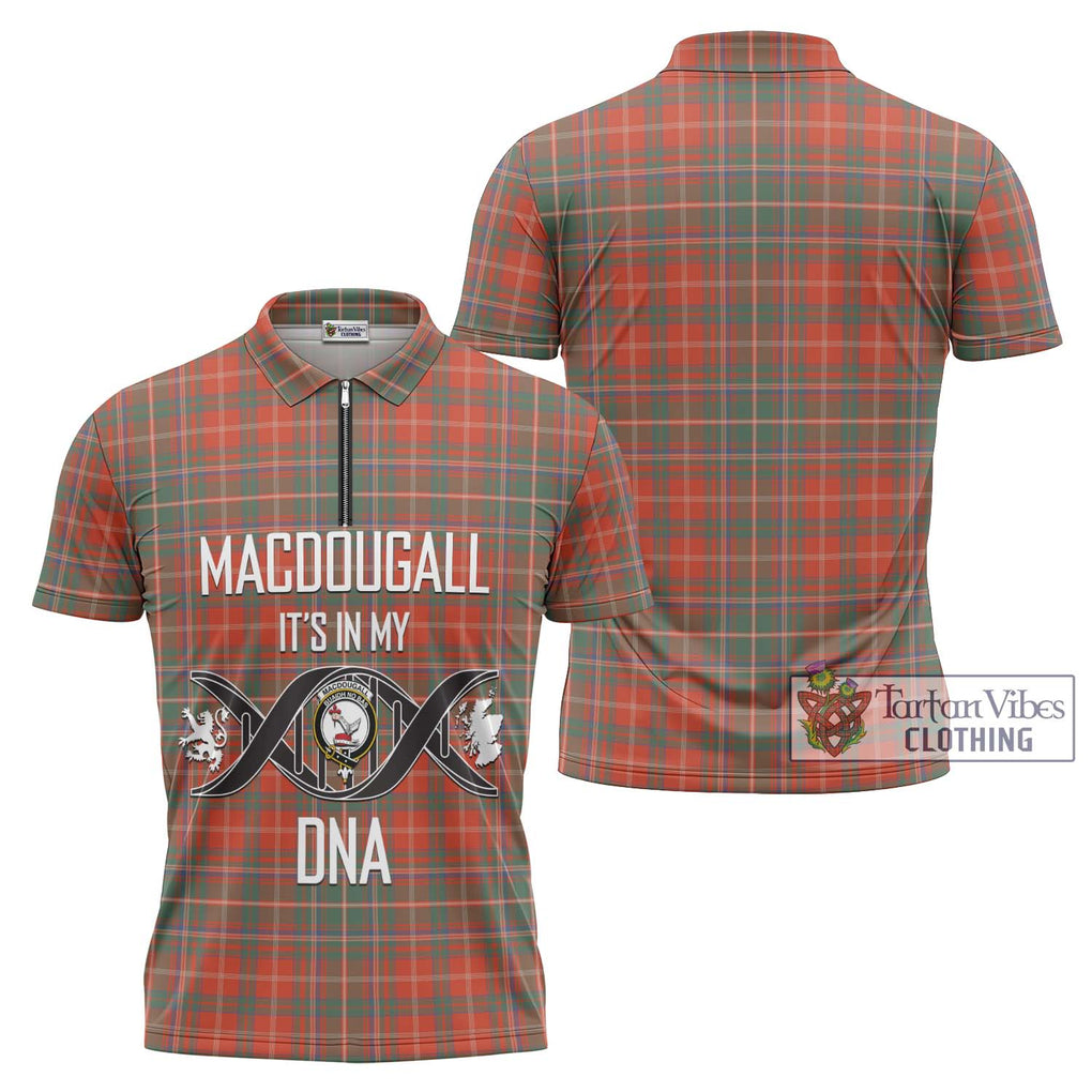 MacDougall Ancient Tartan Zipper Polo Shirt with Family Crest DNA In Me Style Unisex - Tartanvibesclothing Shop