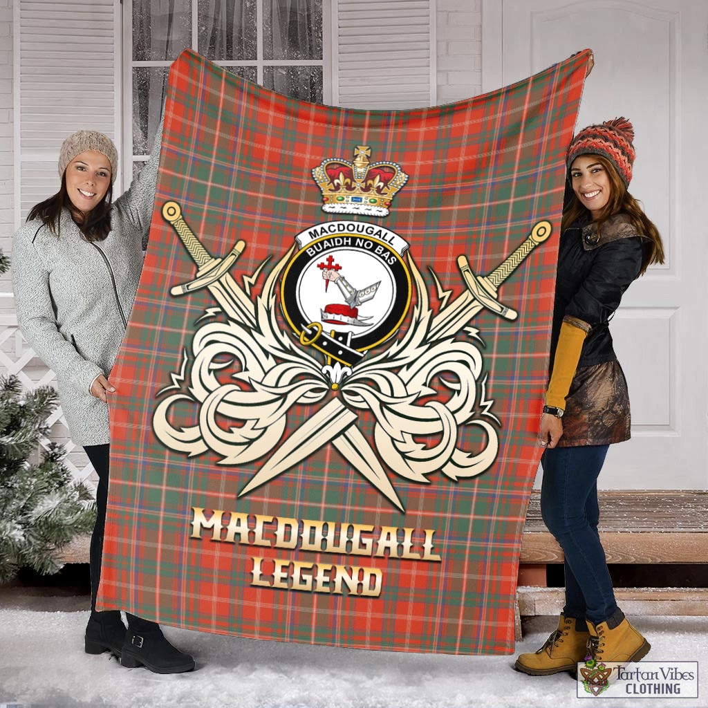 Tartan Vibes Clothing MacDougall Ancient Tartan Blanket with Clan Crest and the Golden Sword of Courageous Legacy