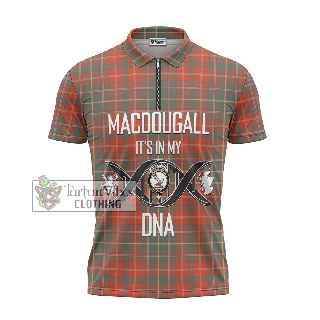 MacDougall Ancient Tartan Zipper Polo Shirt with Family Crest DNA In Me Style - Tartanvibesclothing Shop