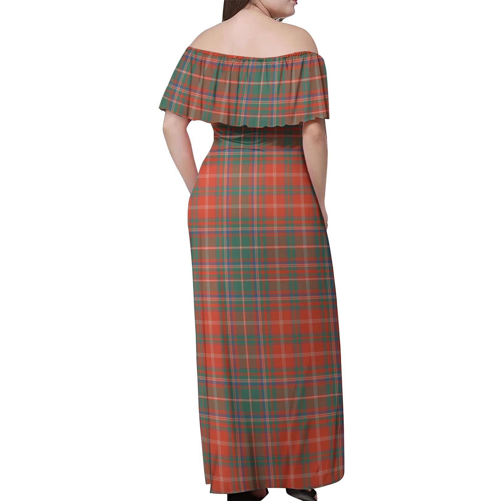 MacDougall Ancient Tartan Off Shoulder Long Dress - Tartanvibesclothing