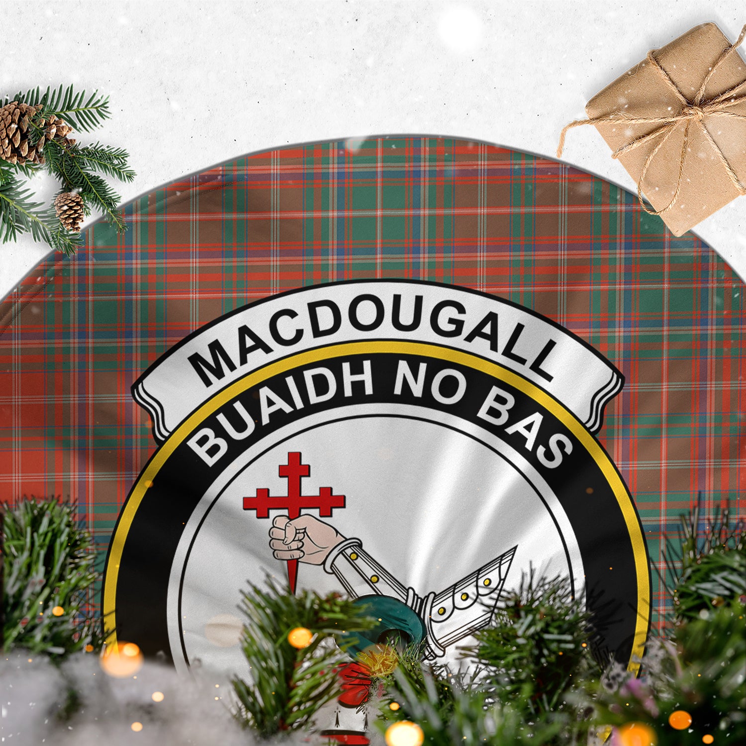 MacDougall Ancient Tartan Christmas Tree Skirt with Family Crest - Tartanvibesclothing