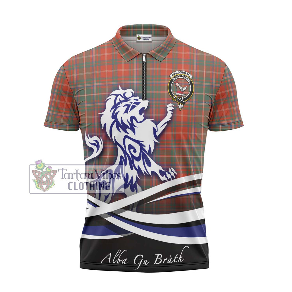 MacDougall Ancient Tartan Zipper Polo Shirt with Alba Gu Brath Regal Lion Emblem - Tartanvibesclothing Shop