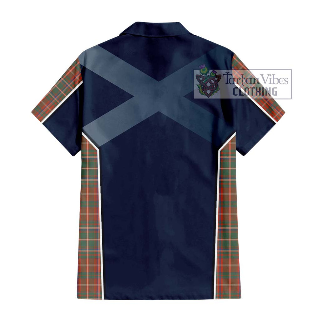 MacDougall Ancient Tartan Short Sleeve Button Shirt with Family Crest and Lion Rampant Vibes Sport Style - Tartan Vibes Clothing