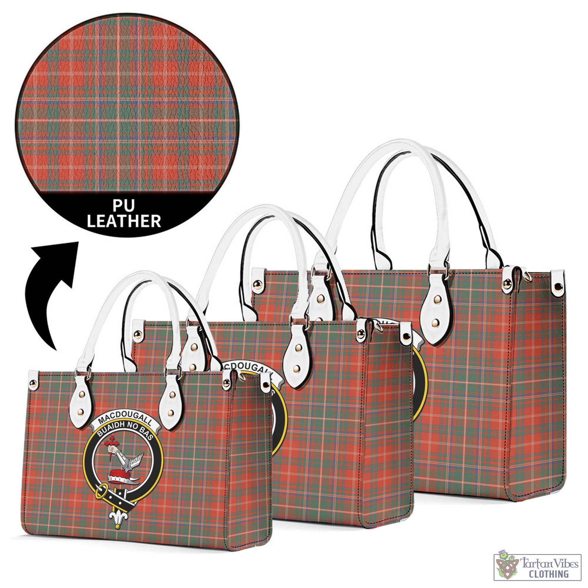 Tartan Vibes Clothing MacDougall Ancient Tartan Luxury Leather Handbags with Family Crest