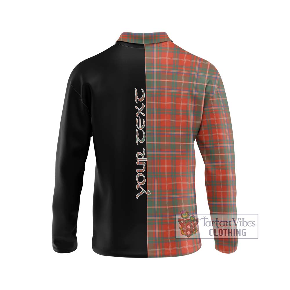 MacDougall Ancient Tartan Long Sleeve Polo Shirt with Family Crest and Half Of Me Style - Tartanvibesclothing Shop