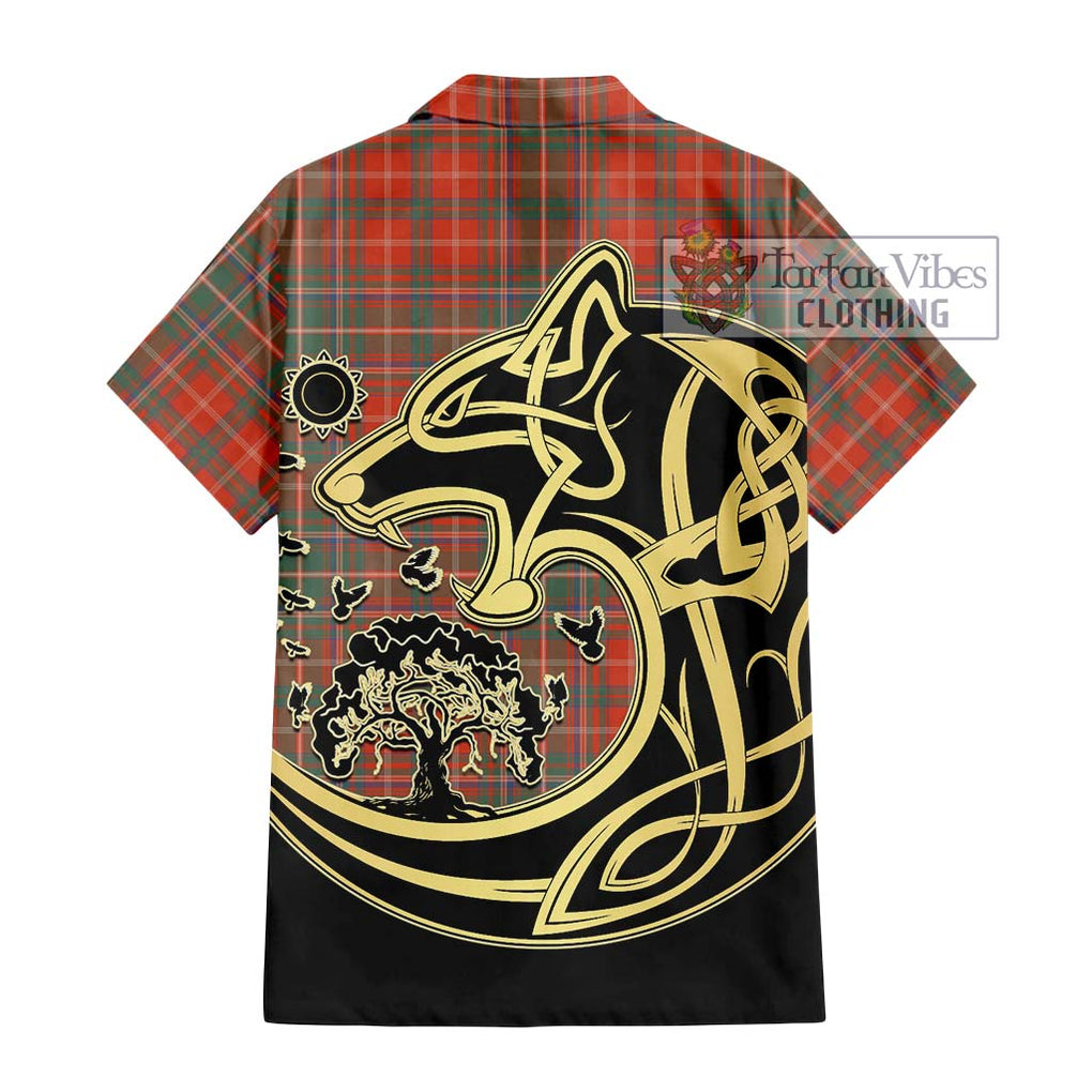 MacDougall Ancient Tartan Short Sleeve Button Shirt with Family Crest Celtic Wolf Style - Tartan Vibes Clothing