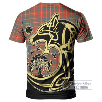 MacDougall Ancient Tartan T-Shirt with Family Crest Celtic Wolf Style