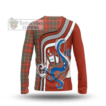 MacDougall Ancient Tartan Long Sleeve T-Shirt with Epic Bagpipe Style