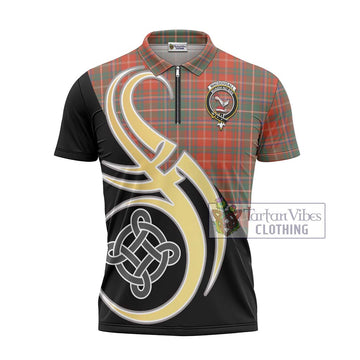 MacDougall Ancient Tartan Zipper Polo Shirt with Family Crest and Celtic Symbol Style