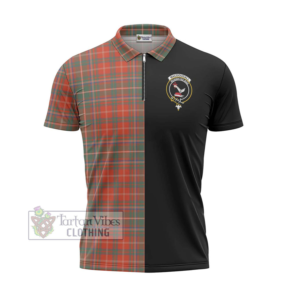 MacDougall Ancient Tartan Zipper Polo Shirt with Family Crest and Half Of Me Style - Tartanvibesclothing Shop