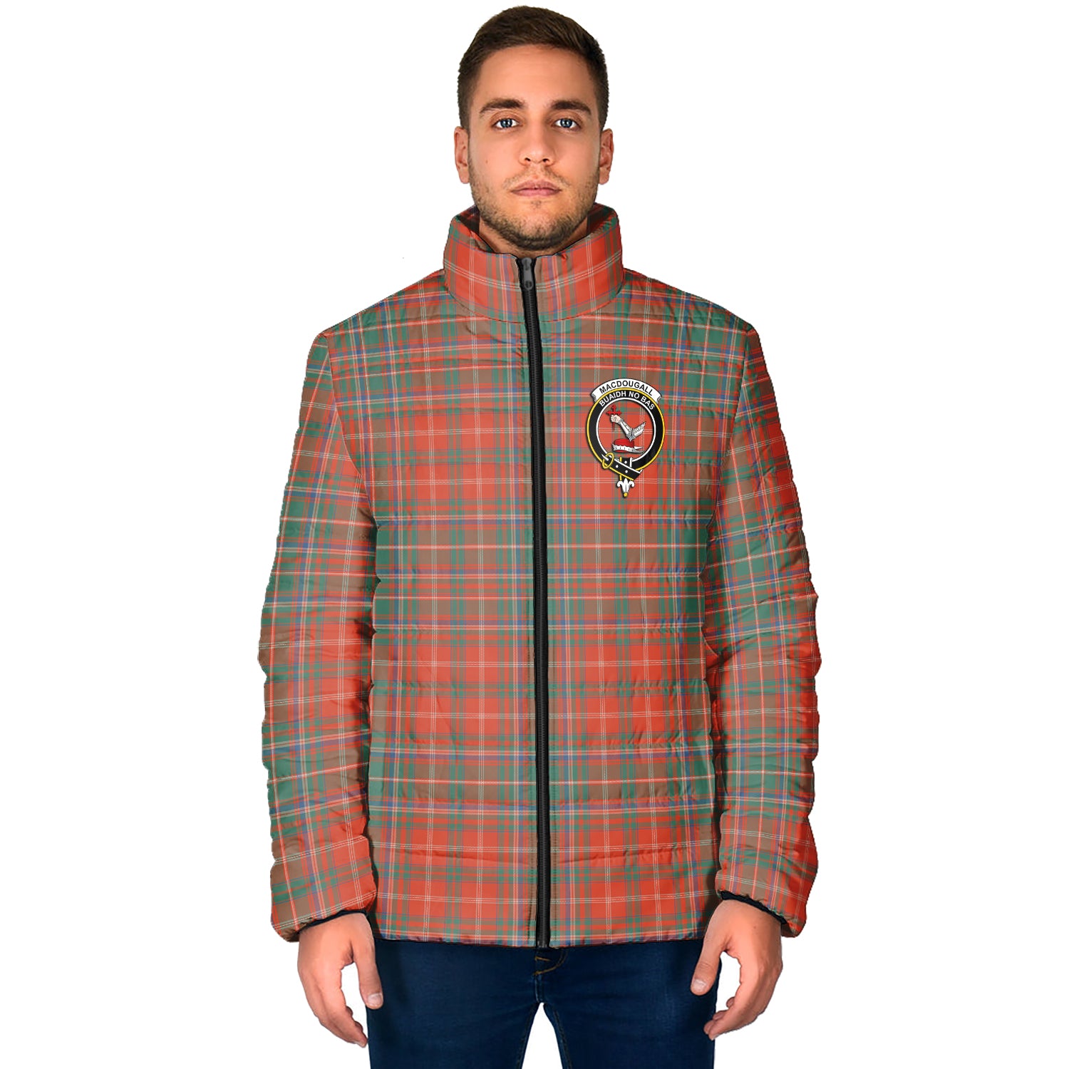 MacDougall Ancient Tartan Padded Jacket with Family Crest - Tartan Vibes Clothing