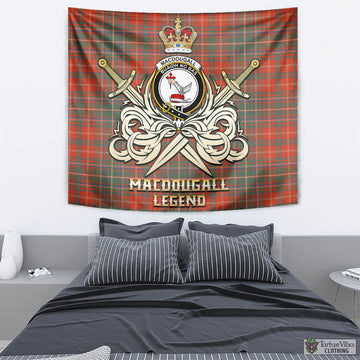 MacDougall Ancient Tartan Tapestry with Clan Crest and the Golden Sword of Courageous Legacy