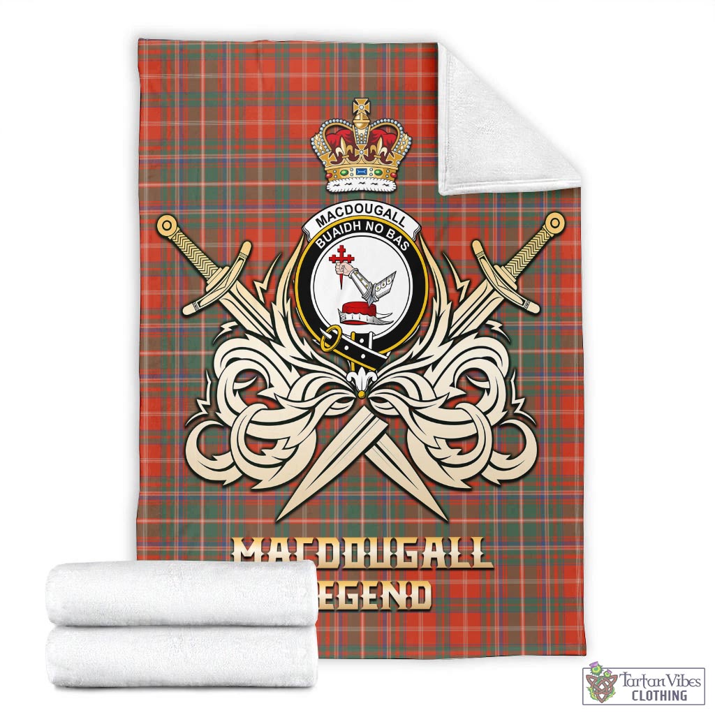 Tartan Vibes Clothing MacDougall Ancient Tartan Blanket with Clan Crest and the Golden Sword of Courageous Legacy