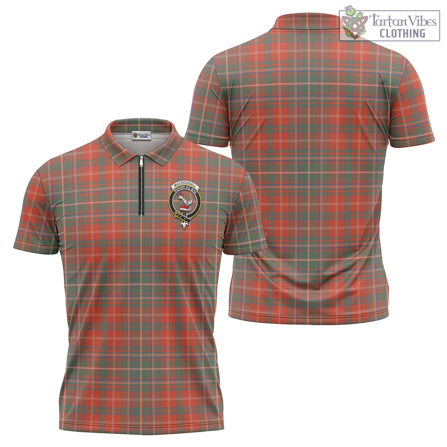 Tartan Vibes Clothing MacDougall Ancient Tartan Zipper Polo Shirt with Family Crest