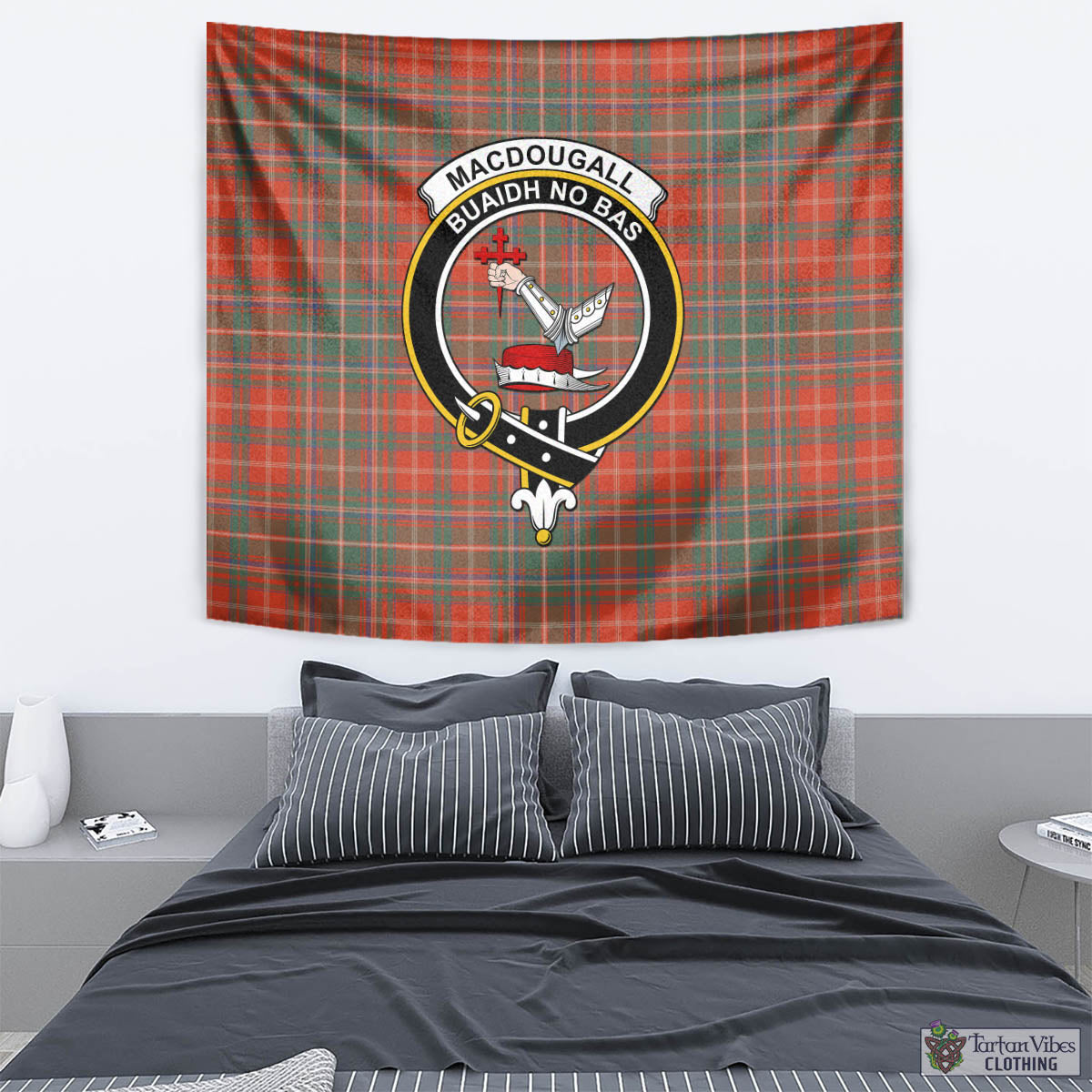 Tartan Vibes Clothing MacDougall Ancient Tartan Tapestry Wall Hanging and Home Decor for Room with Family Crest