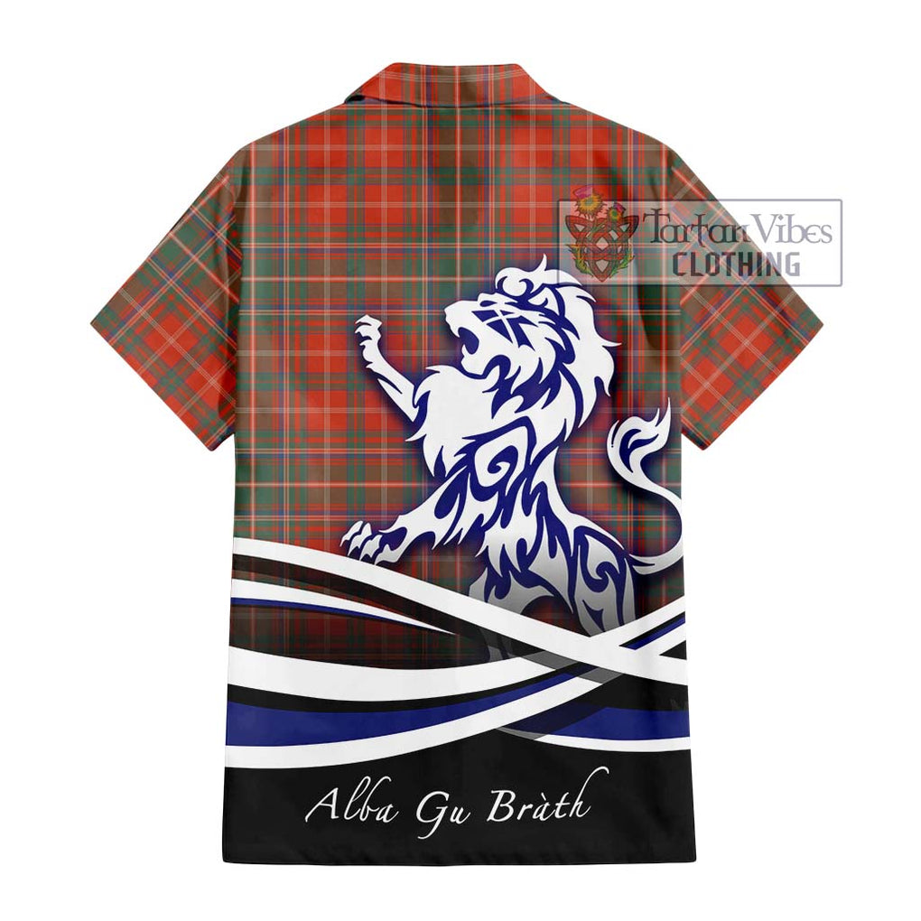 MacDougall Ancient Tartan Short Sleeve Button Shirt with Alba Gu Brath Regal Lion Emblem - Tartanvibesclothing Shop