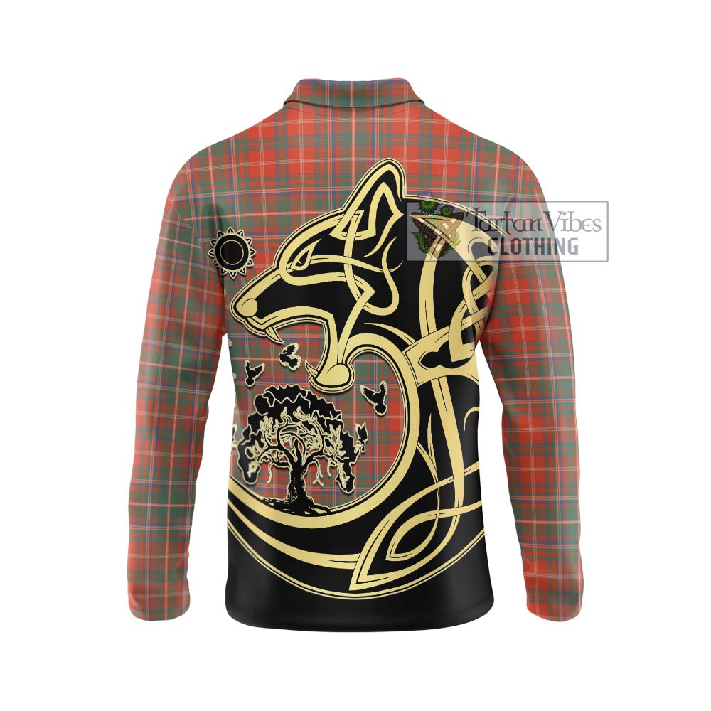 MacDougall Ancient Tartan Long Sleeve Polo Shirt with Family Crest Celtic Wolf Style - Tartanvibesclothing Shop