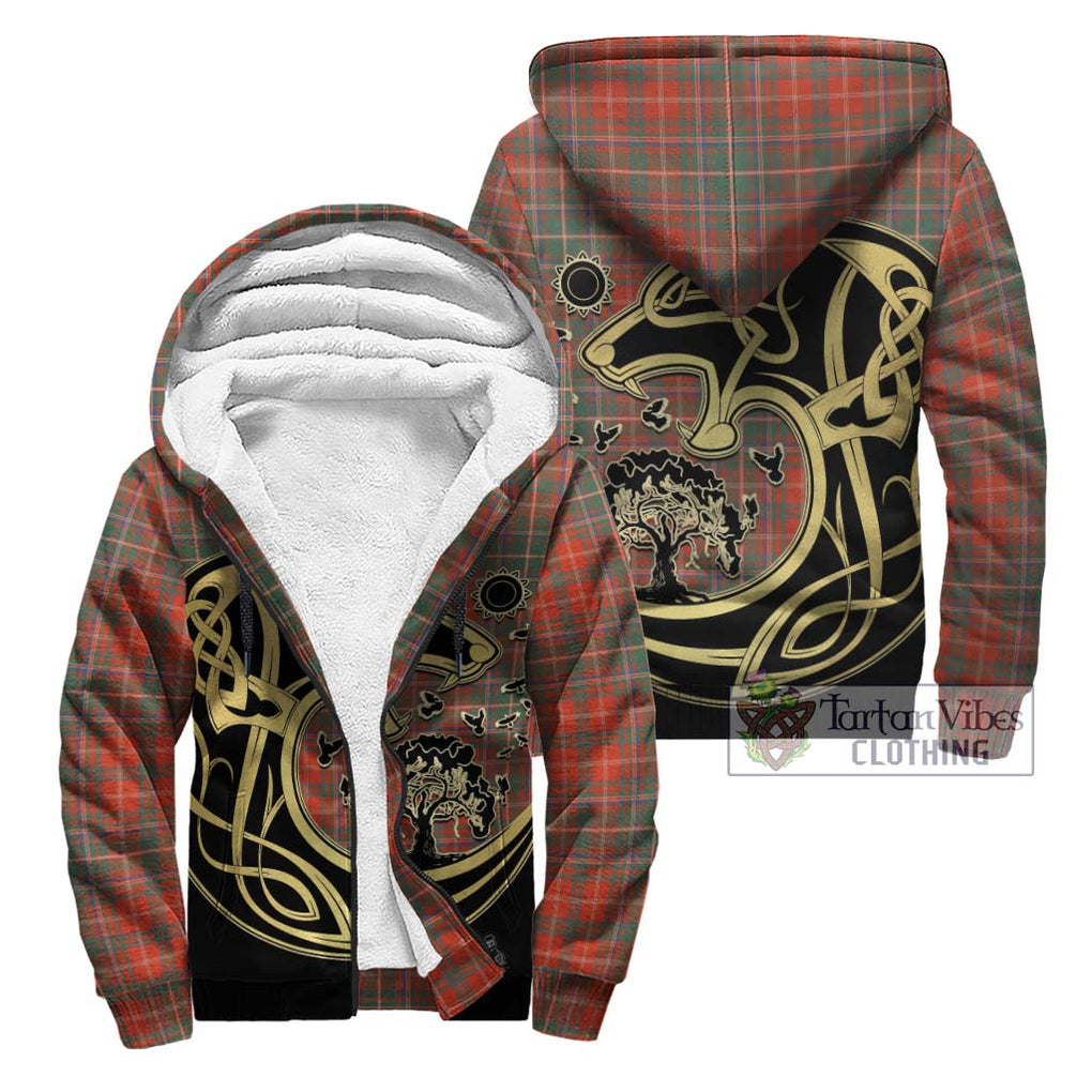 MacDougall Ancient Tartan Sherpa Hoodie with Family Crest Celtic Wolf Style Unisex - Tartan Vibes Clothing