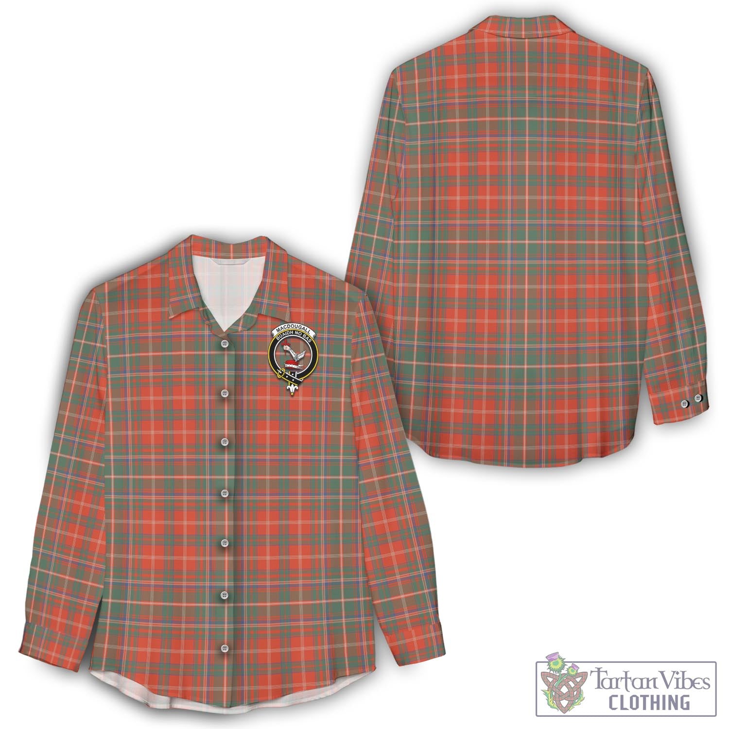 Tartan Vibes Clothing MacDougall Ancient Tartan Womens Casual Shirt with Family Crest