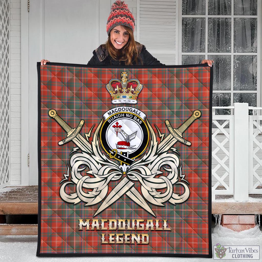 Tartan Vibes Clothing MacDougall Ancient Tartan Quilt with Clan Crest and the Golden Sword of Courageous Legacy