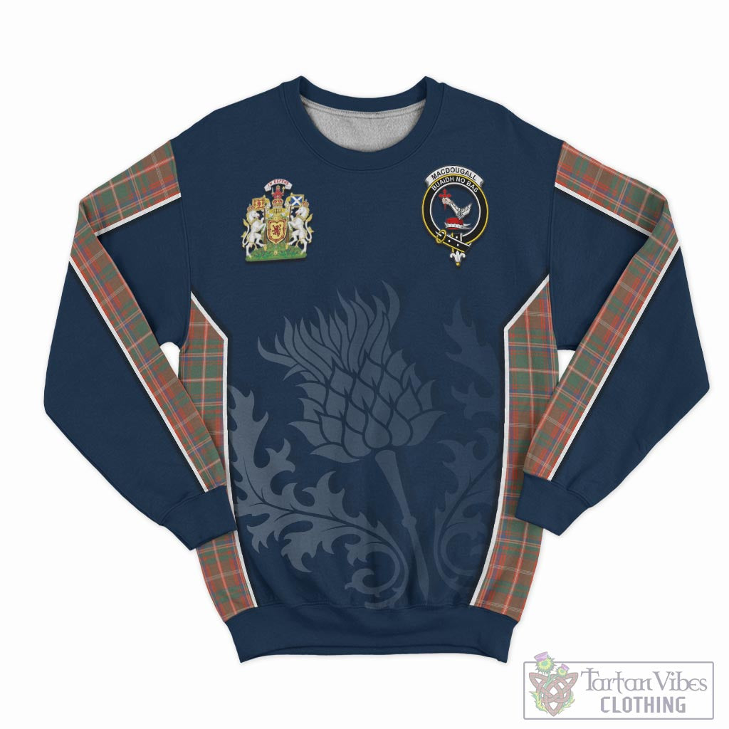 Tartan Vibes Clothing MacDougall Ancient Tartan Sweatshirt with Family Crest and Scottish Thistle Vibes Sport Style