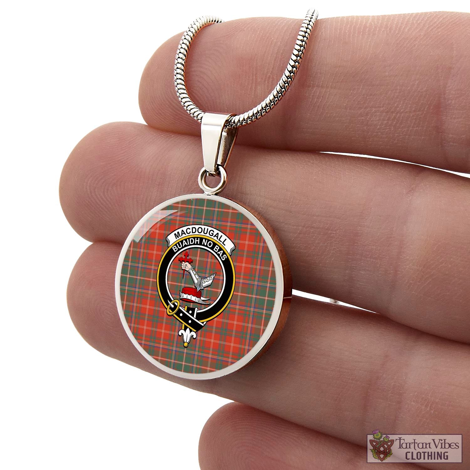 Tartan Vibes Clothing MacDougall Ancient Tartan Circle Necklace with Family Crest