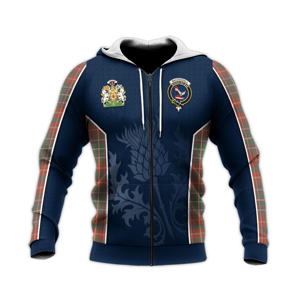 Tartan Vibes Clothing MacDougall Ancient Tartan Knitted Hoodie with Family Crest and Scottish Thistle Vibes Sport Style