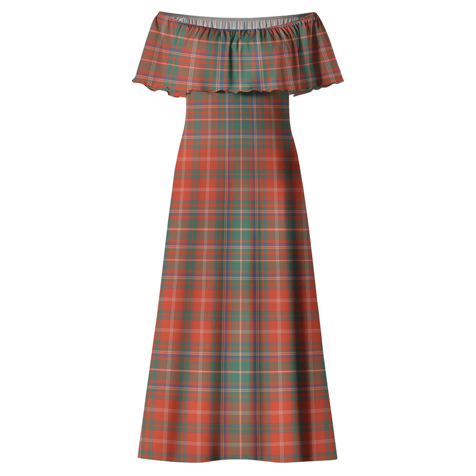 MacDougall Ancient Tartan Off Shoulder Long Dress - Tartanvibesclothing