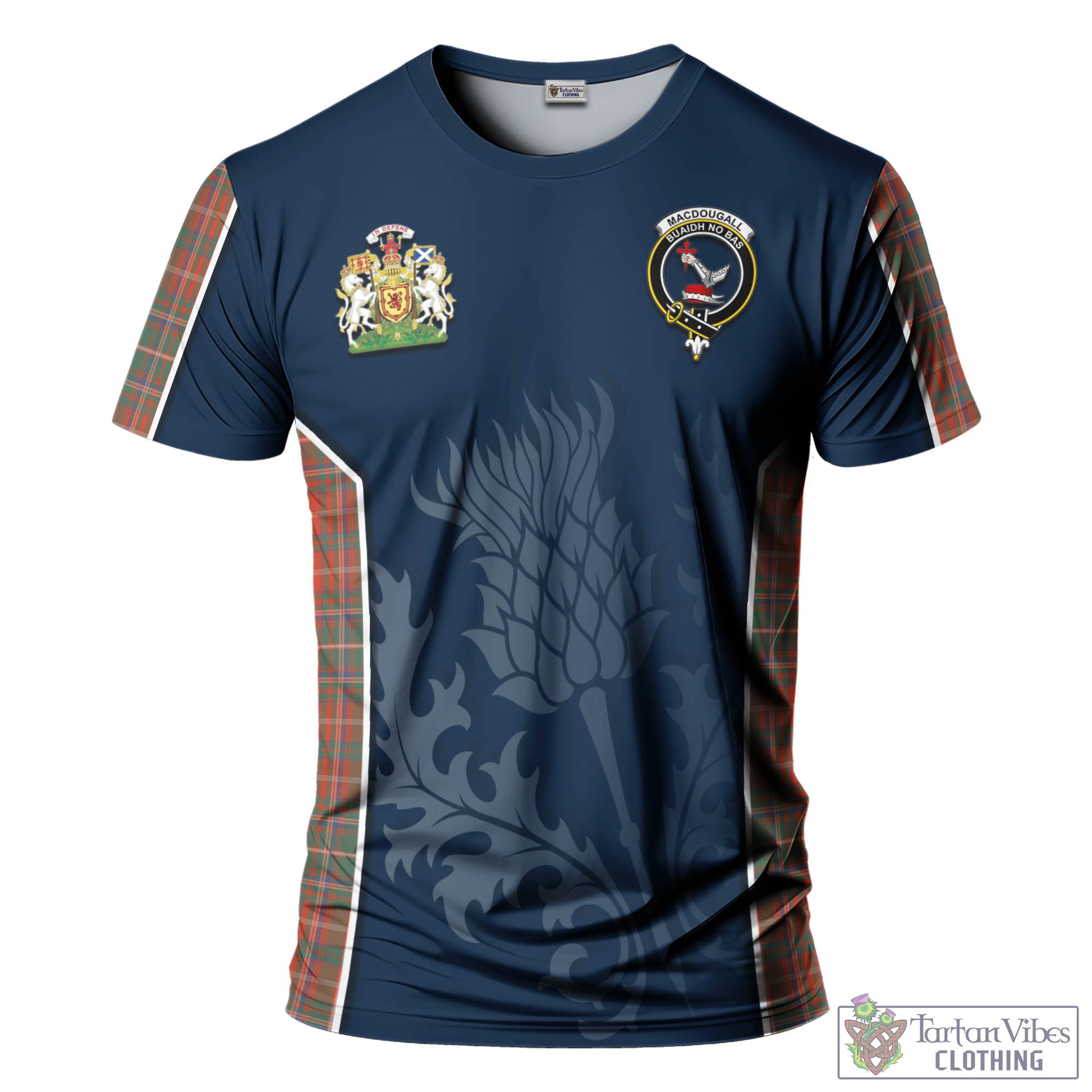 Tartan Vibes Clothing MacDougall Ancient Tartan T-Shirt with Family Crest and Scottish Thistle Vibes Sport Style