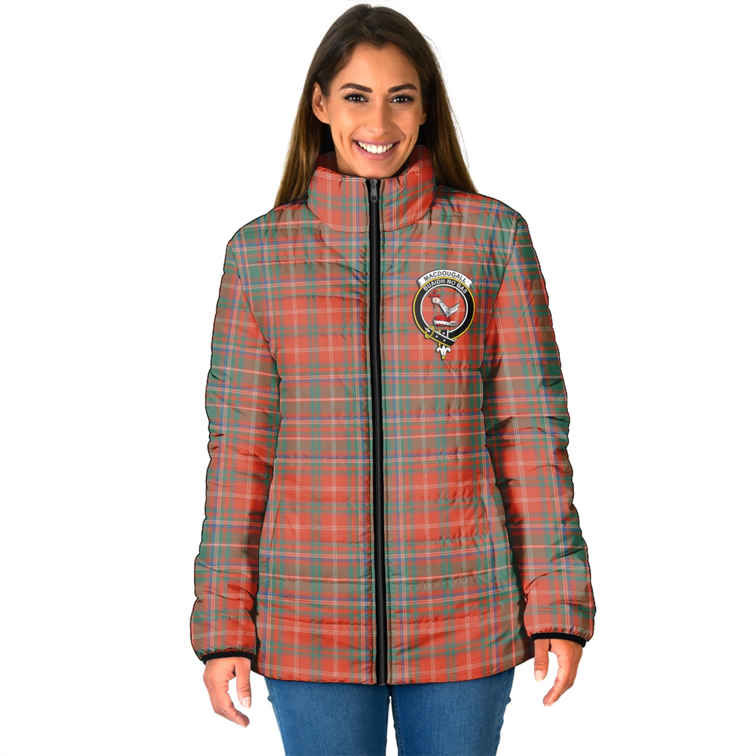 MacDougall Ancient Tartan Padded Jacket with Family Crest - Tartan Vibes Clothing