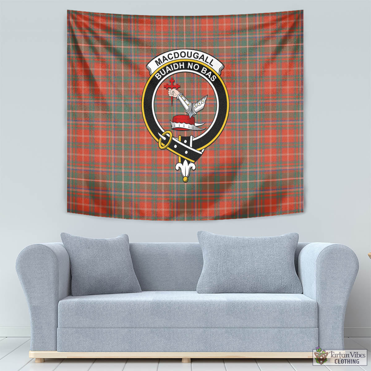 Tartan Vibes Clothing MacDougall Ancient Tartan Tapestry Wall Hanging and Home Decor for Room with Family Crest