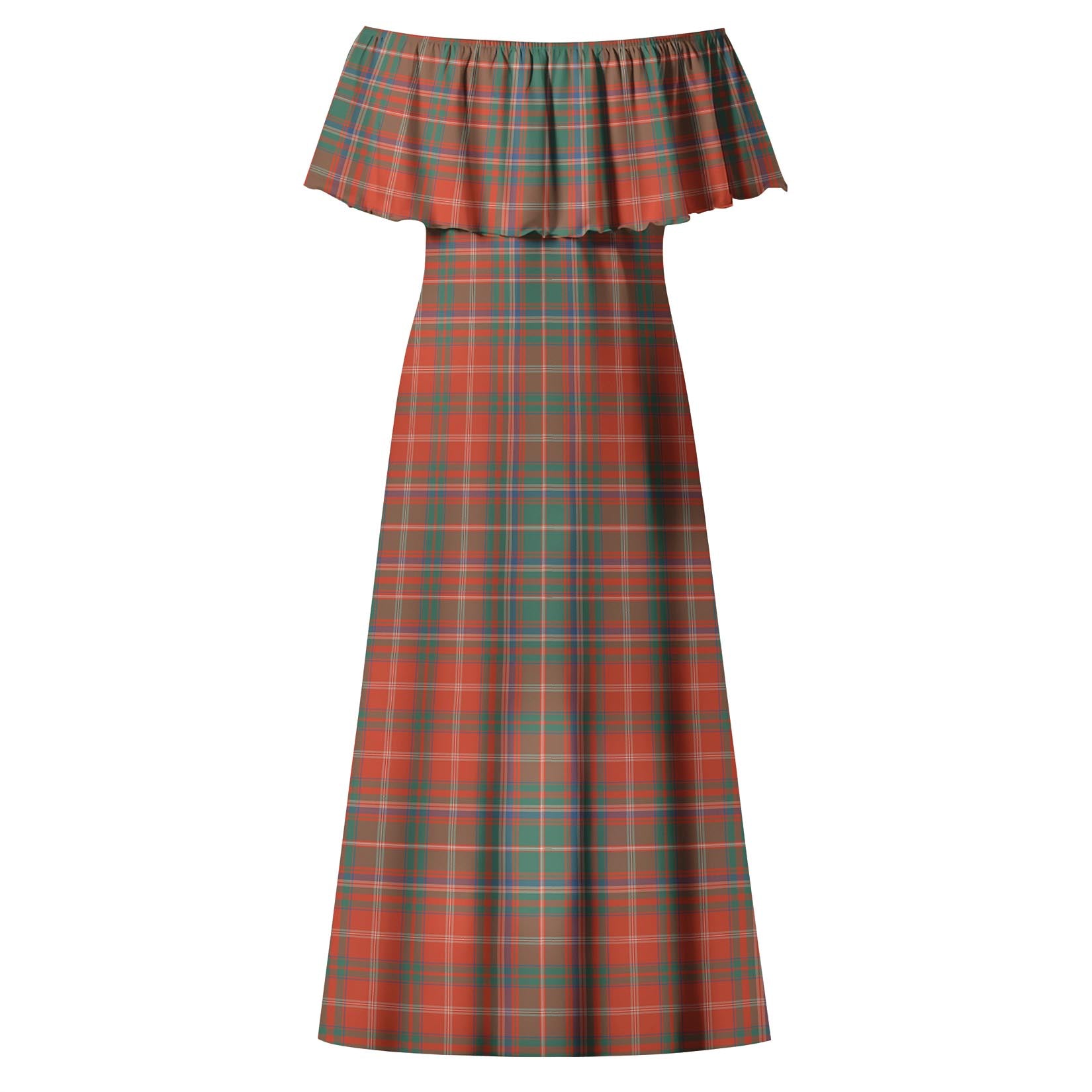 MacDougall Ancient Tartan Off Shoulder Long Dress - Tartanvibesclothing