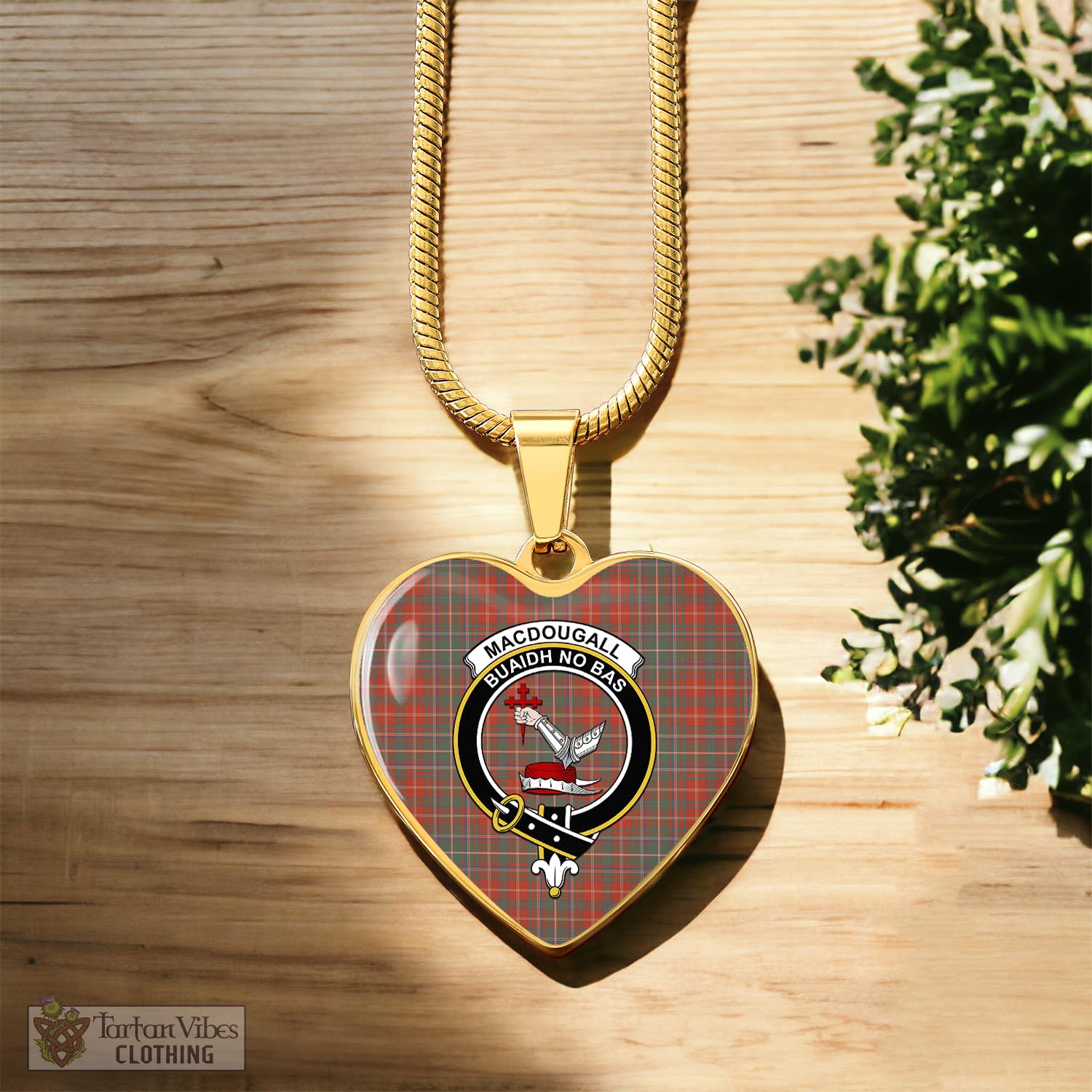 Tartan Vibes Clothing MacDougall Ancient Tartan Heart Necklace with Family Crest