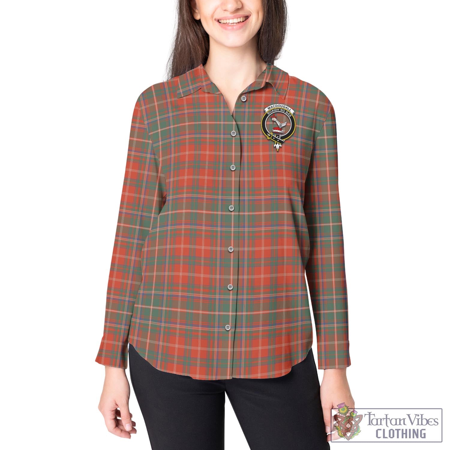 Tartan Vibes Clothing MacDougall Ancient Tartan Womens Casual Shirt with Family Crest