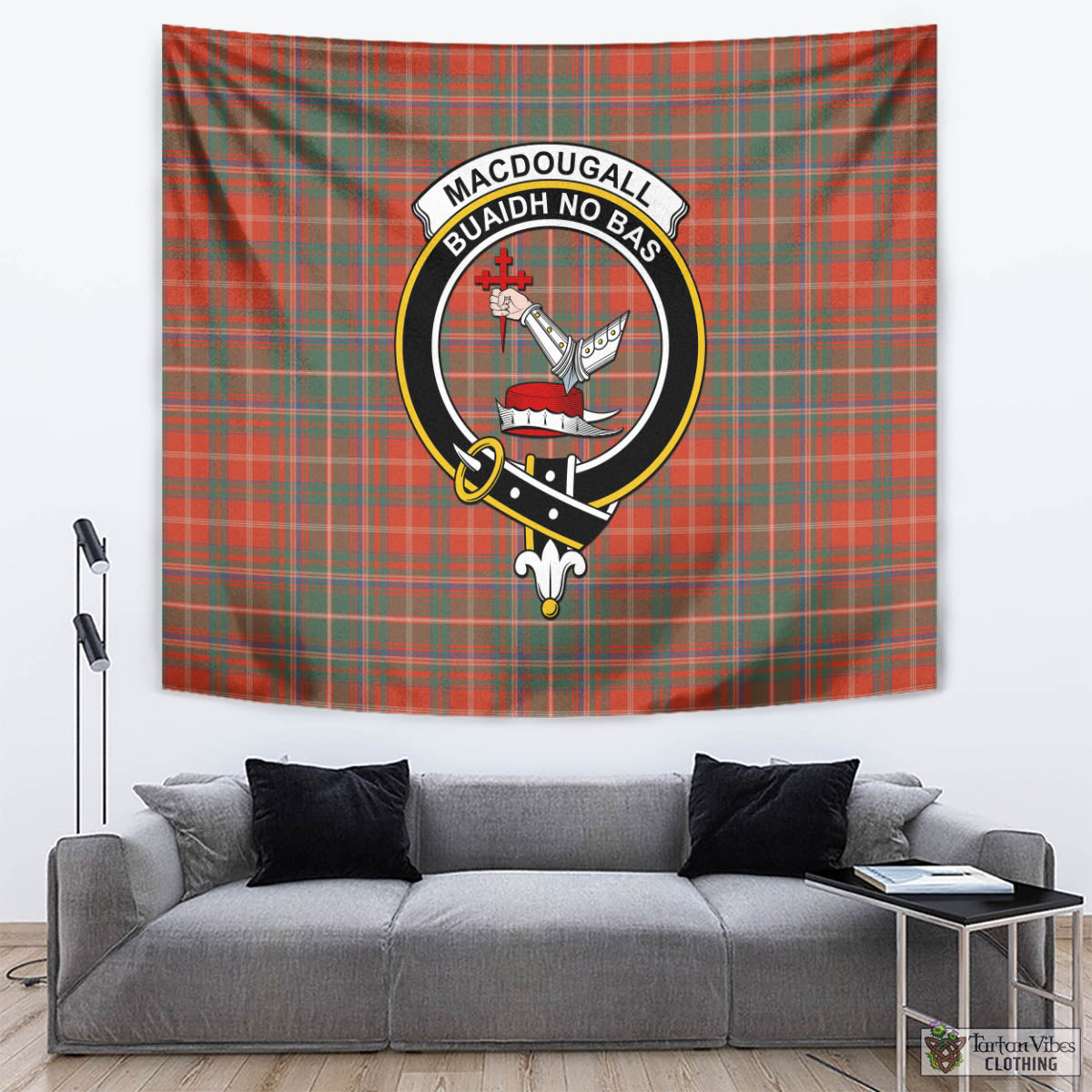 Tartan Vibes Clothing MacDougall Ancient Tartan Tapestry Wall Hanging and Home Decor for Room with Family Crest