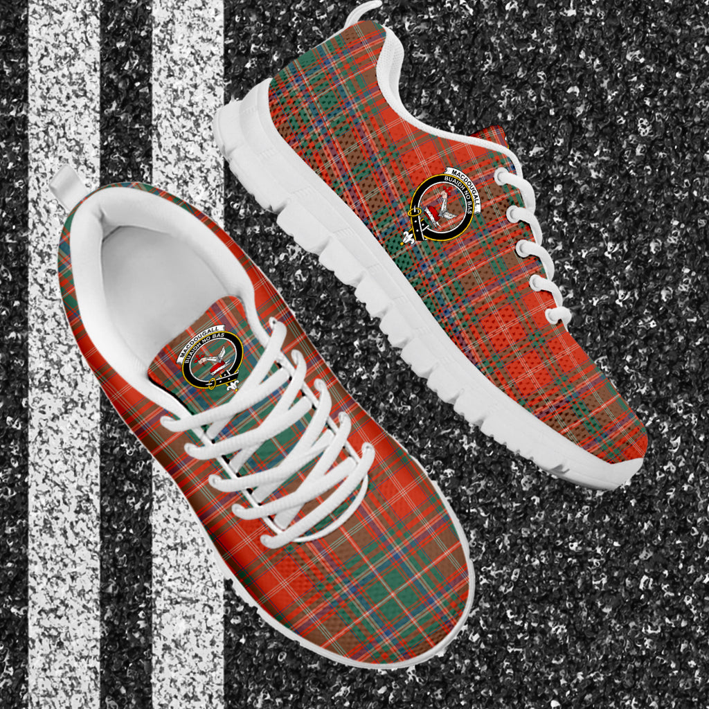 MacDougall Ancient Tartan Sneakers with Family Crest - Tartan Vibes Clothing