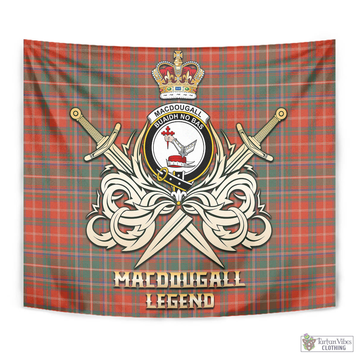 Tartan Vibes Clothing MacDougall Ancient Tartan Tapestry with Clan Crest and the Golden Sword of Courageous Legacy