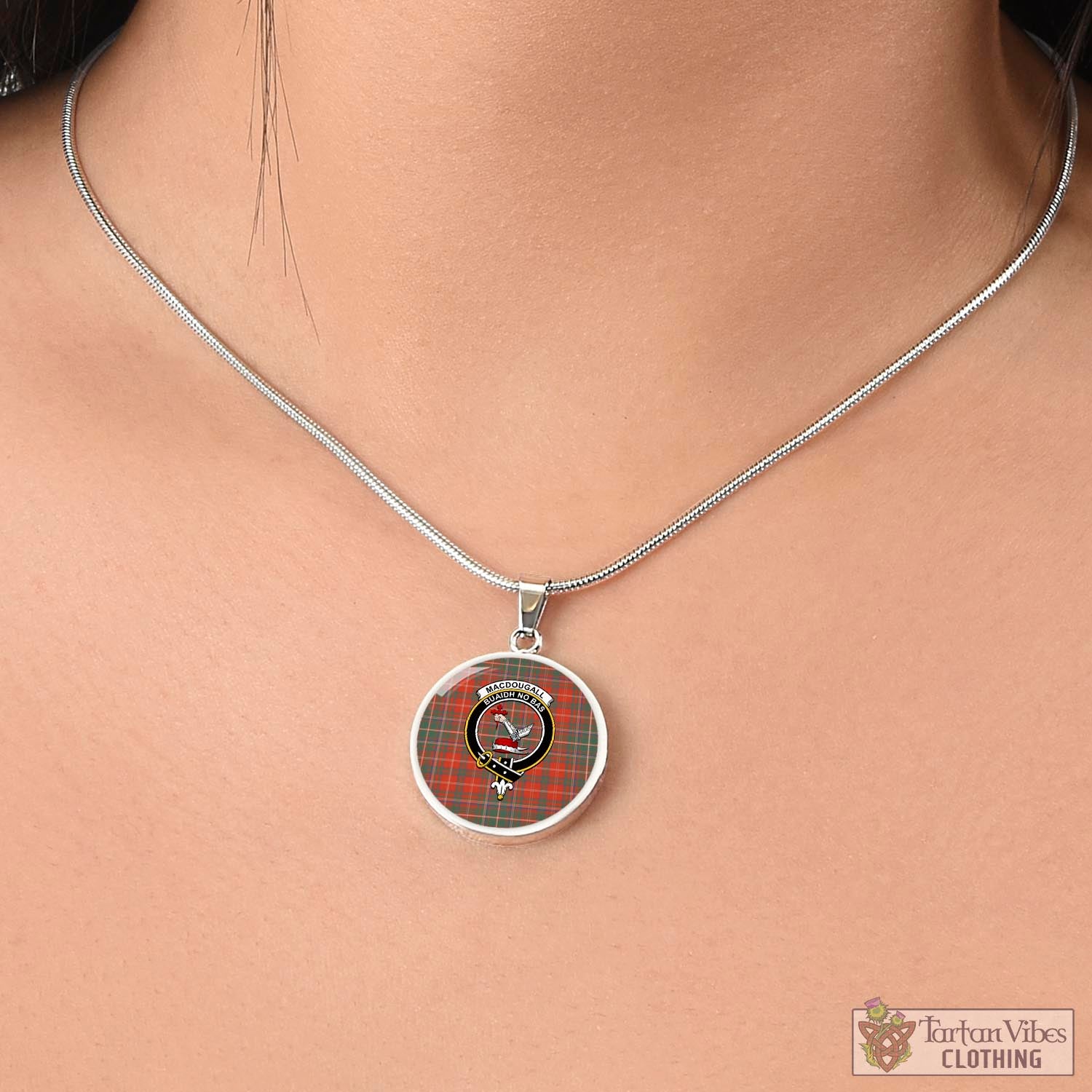 Tartan Vibes Clothing MacDougall Ancient Tartan Circle Necklace with Family Crest