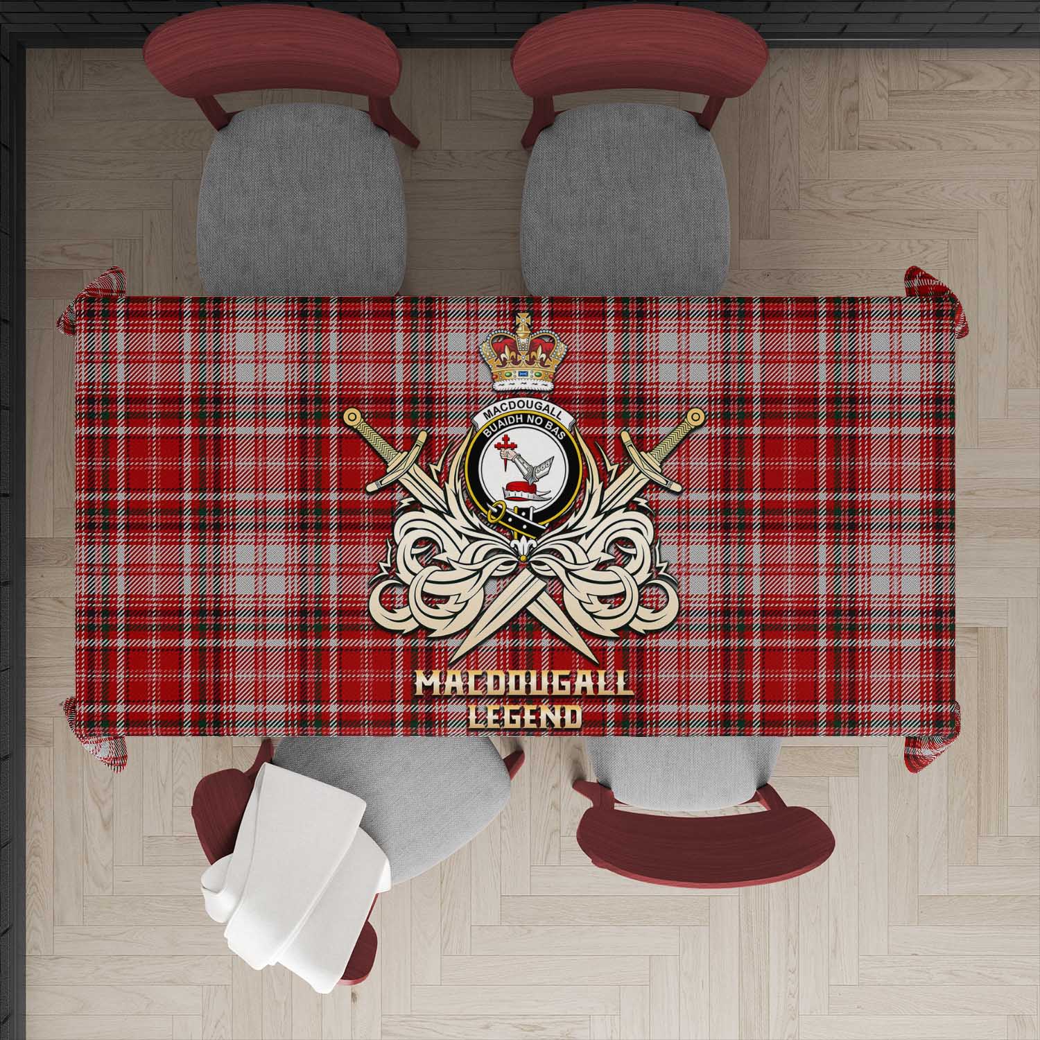 Tartan Vibes Clothing MacDougall Dress Tartan Tablecloth with Clan Crest and the Golden Sword of Courageous Legacy