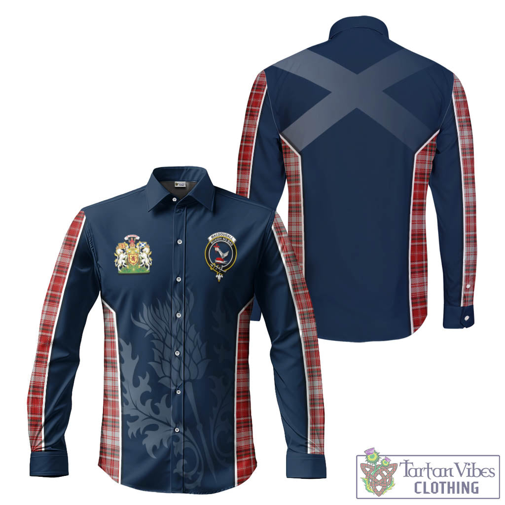 Tartan Vibes Clothing MacDougall Dress Tartan Long Sleeve Button Up Shirt with Family Crest and Scottish Thistle Vibes Sport Style