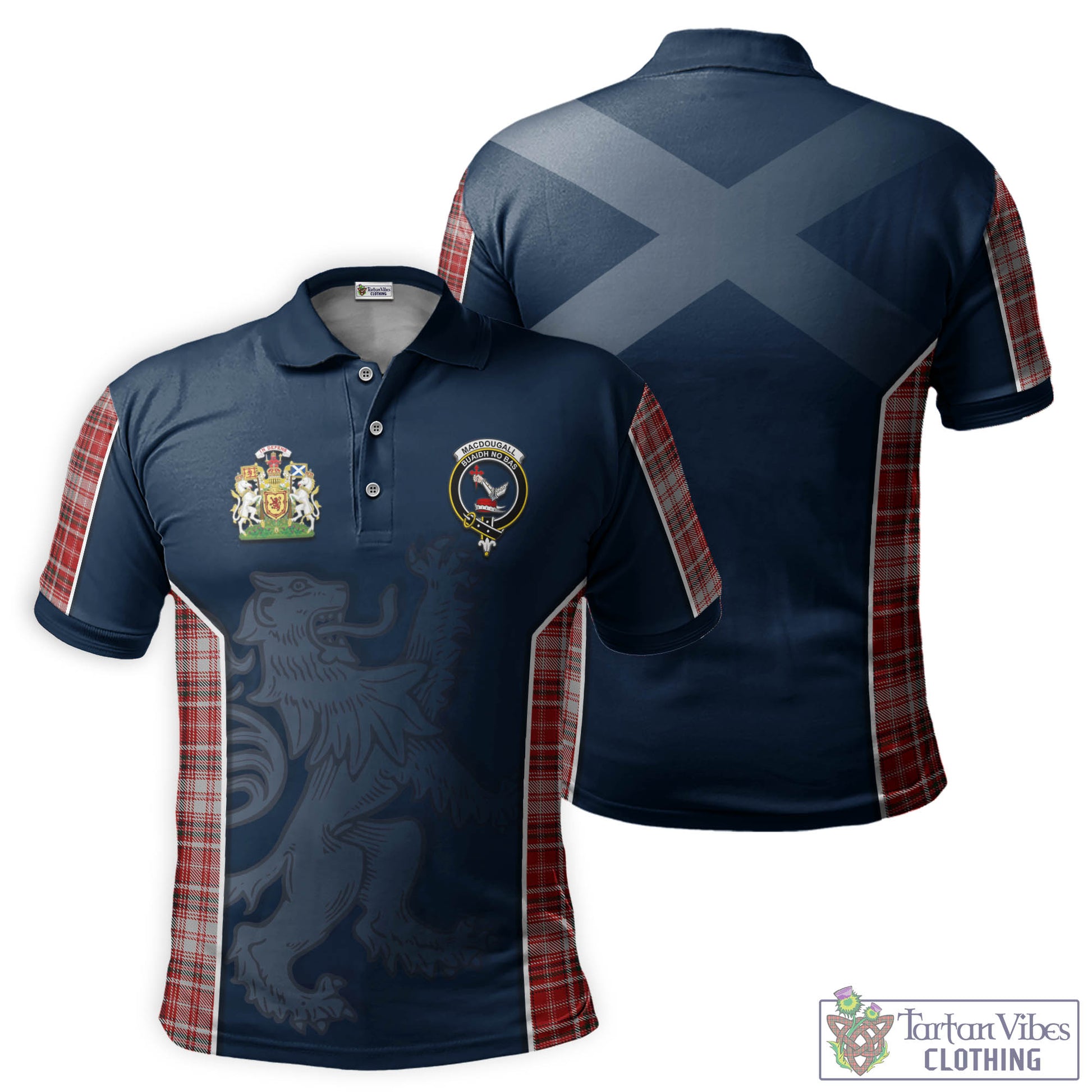 Tartan Vibes Clothing MacDougall Dress Tartan Men's Polo Shirt with Family Crest and Lion Rampant Vibes Sport Style