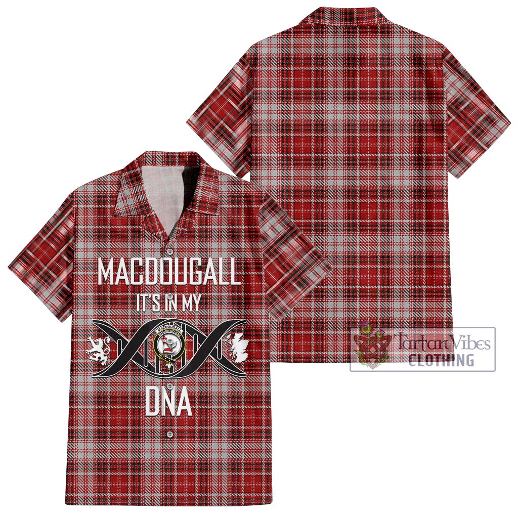 Tartan Vibes Clothing MacDougall Dress Tartan Short Sleeve Button Shirt with Family Crest DNA In Me Style