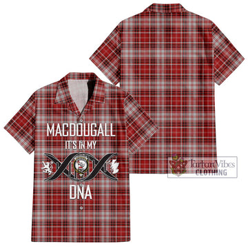 MacDougall Dress Tartan Short Sleeve Button Shirt with Family Crest DNA In Me Style