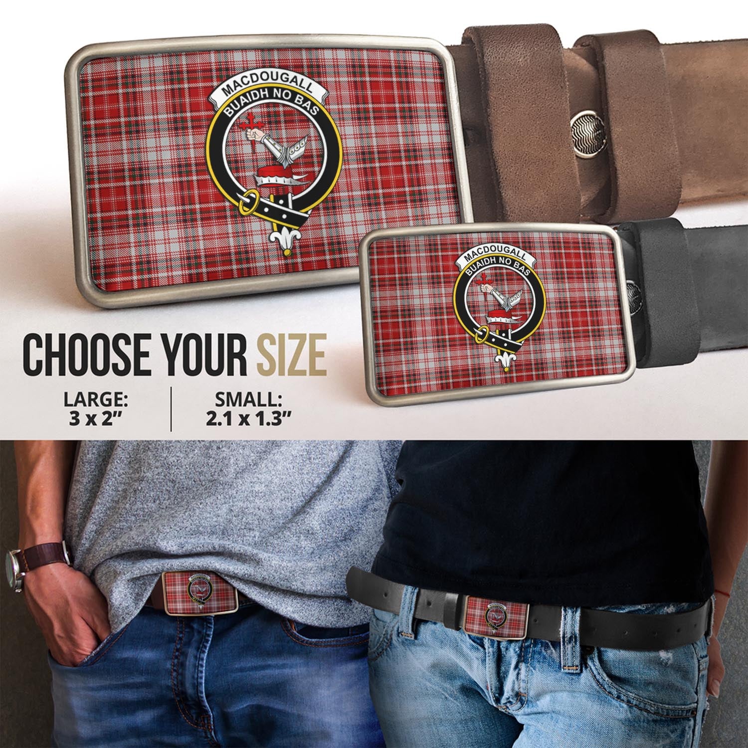 MacDougall Dress Tartan Belt Buckles with Family Crest - Tartanvibesclothing