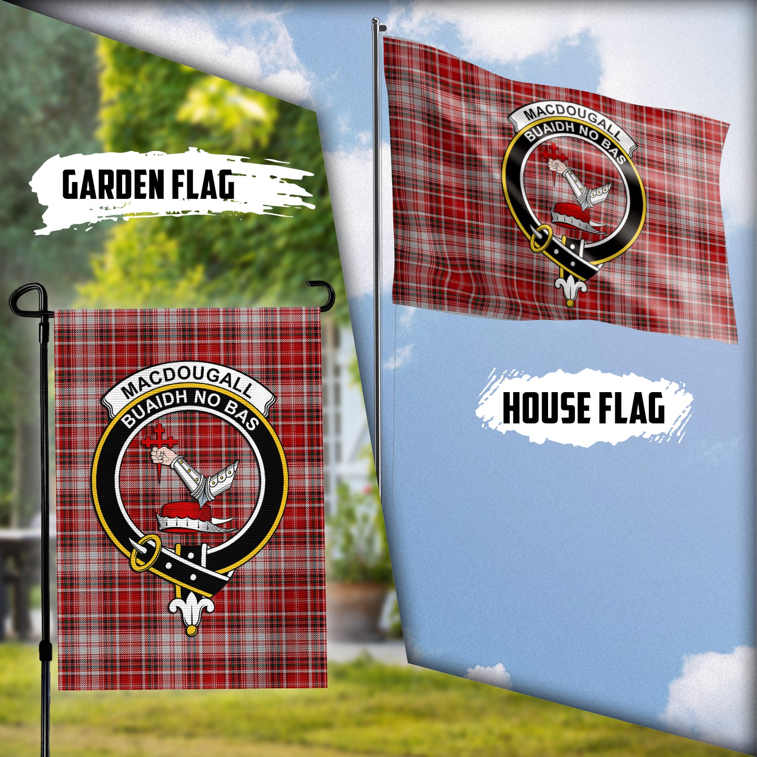 MacDougall Dress Tartan Flag with Family Crest Garden Flag (Vertical) - Tartan Vibes Clothing