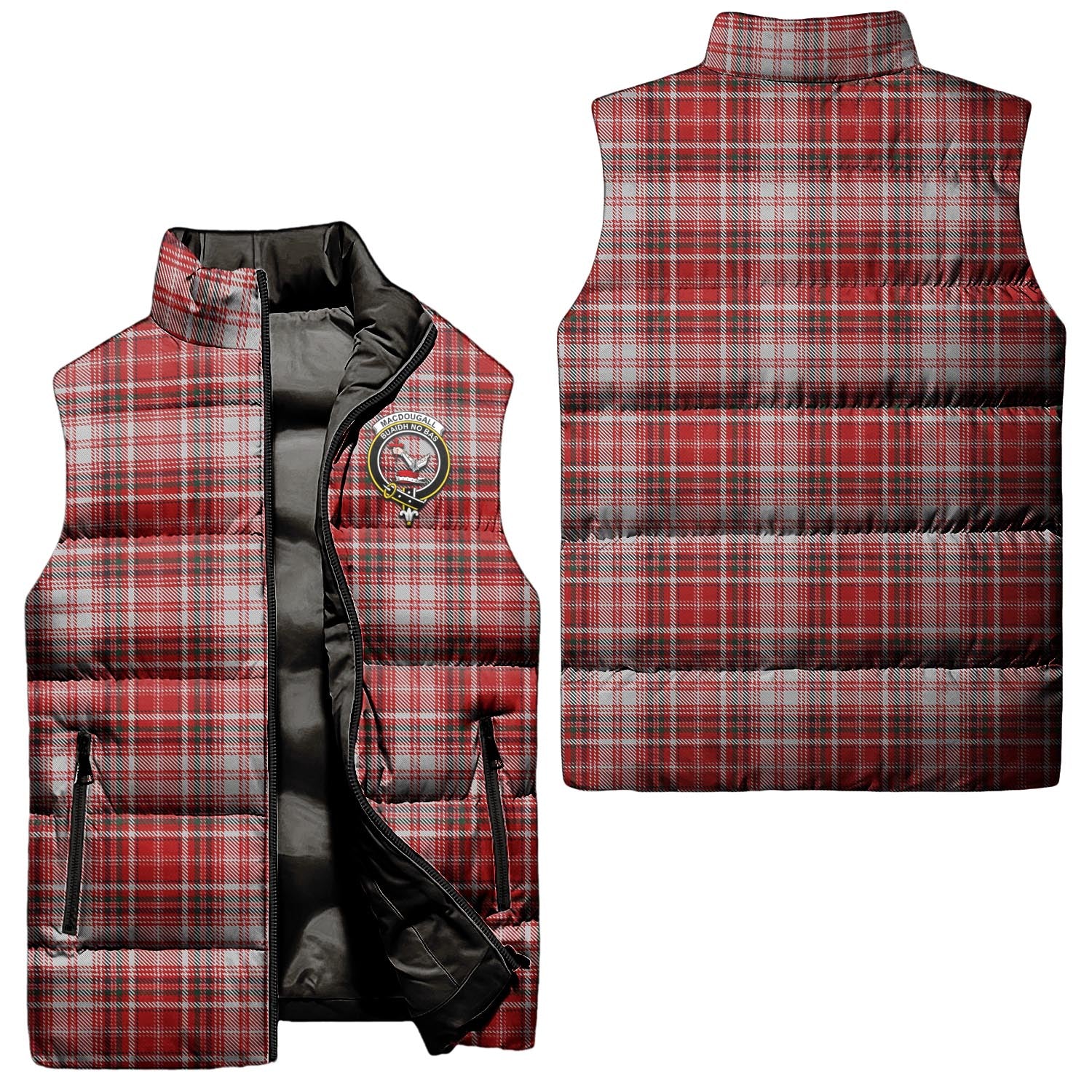 MacDougall Dress Tartan Sleeveless Puffer Jacket with Family Crest Unisex - Tartanvibesclothing