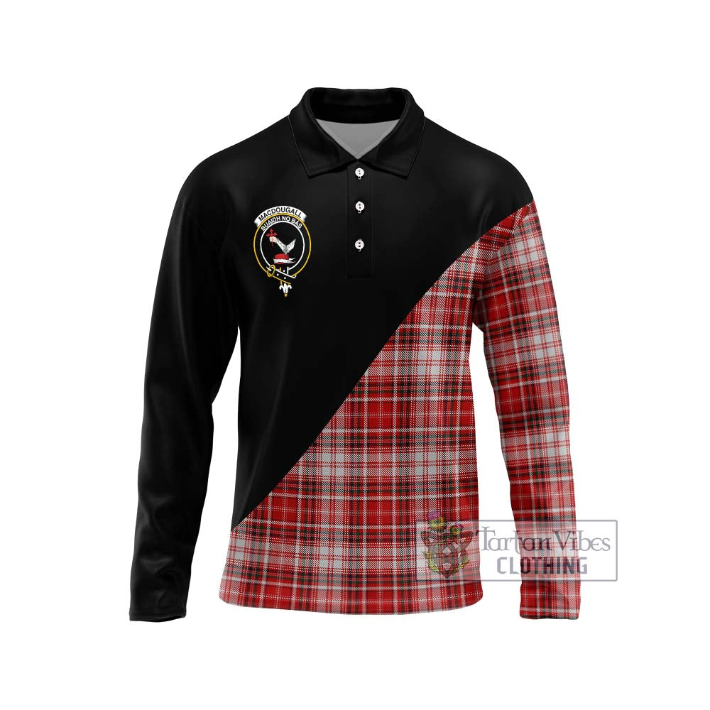 Tartan Vibes Clothing MacDougall Dress Tartan Long Sleeve Polo Shirt with Family Crest and Military Logo Style